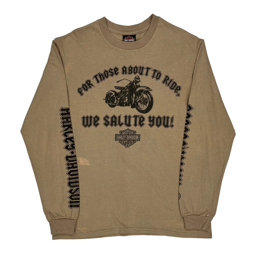 Harley Davidson Graphic Long Sleeve T-Shirt - Medium Beige Cotton