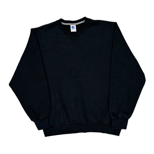 90S Blank Russell Athletic Sweatshirt - Large Black Cotton Blend
