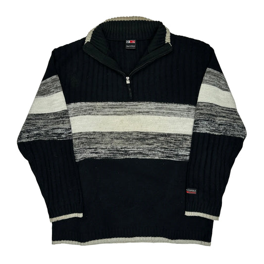 Southpole Striped 1/4 Zip - XL Black Acrylic