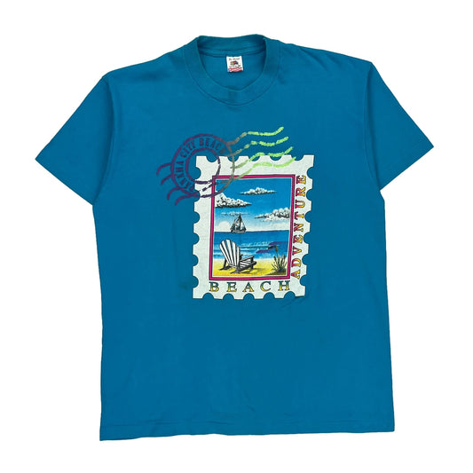 Single Stitch Fruit Of The Loom Graphic T-Shirt - XL Blue Cotton