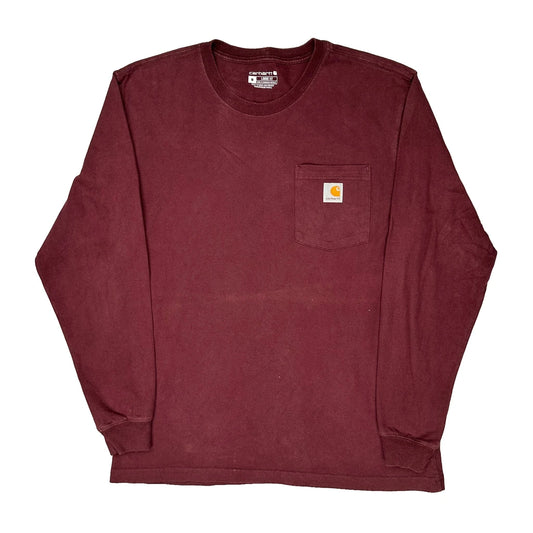 Carhartt Long Sleeve T-Shirt - Medium Burgundy Cotton