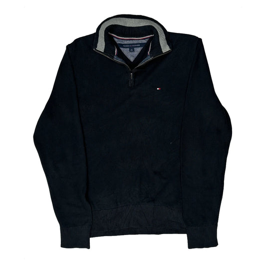 Vintage Tommy Hilfiger 1/4 Zip - Large Navy Cotton Blend