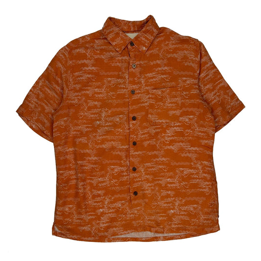 Vintage Silk Short Sleeve Shirt - Medium Orange Silk Blend