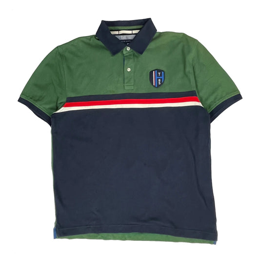 Tommy Hilfiger Striped Polo Shirt - Large Green Cotton