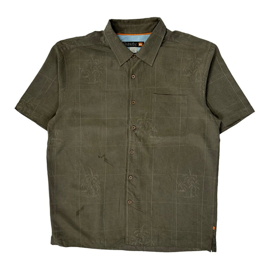 Vintage Quiksilver Checked Hawaiian Shirt - XL Khaki Linen Blend