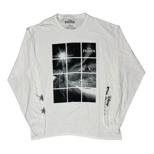 Frozen Disney Spellout Long Sleeve T-Shirt - XL White Cotton