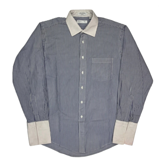 Vintage Christian Dior Striped Shirt - Large Blue Cotton