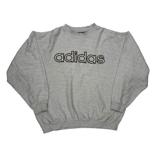 Vintage Adidas Spellout Sweatshirt - XL Grey Cotton