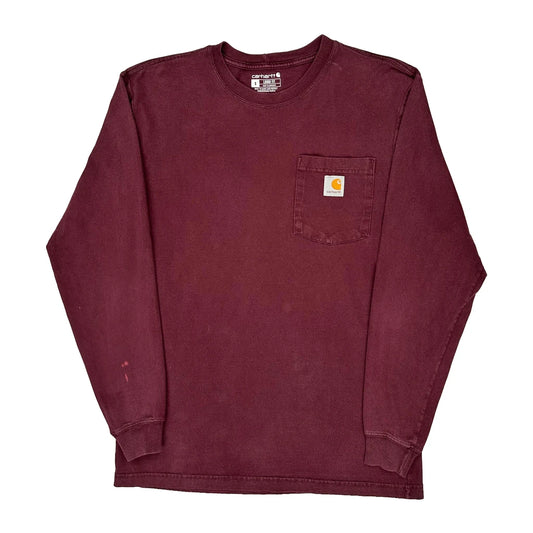Carhartt Long Sleeve T-Shirt - Small Burgundy Cotton