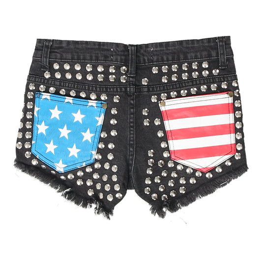 Vintage Reverse Graphic Denim Shorts - 27W UK 6 Black Cotton