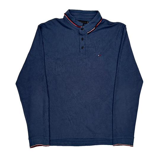 Vintage Tommy Hilfiger Long Sleeve Polo Shirt - XL Blue Cotton
