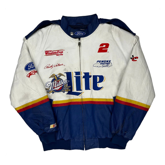 Vintage Penske Racing Chase Authentics Nascar Leather Jacket - Large Blue Leather