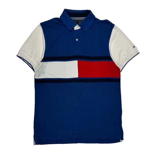 Vintage Tommy Hilfiger Striped Polo Shirt - Medium Blue Cotton