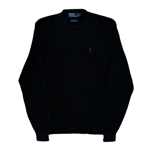 Vintage Polo By Ralph Lauren Chunky Knit Jumper - Large Black Cotton