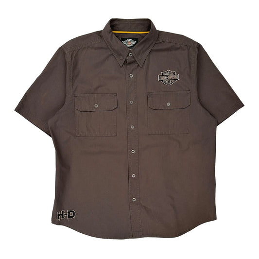 Harley Davidson Short Sleeve Shirt - XL Brown Cotton
