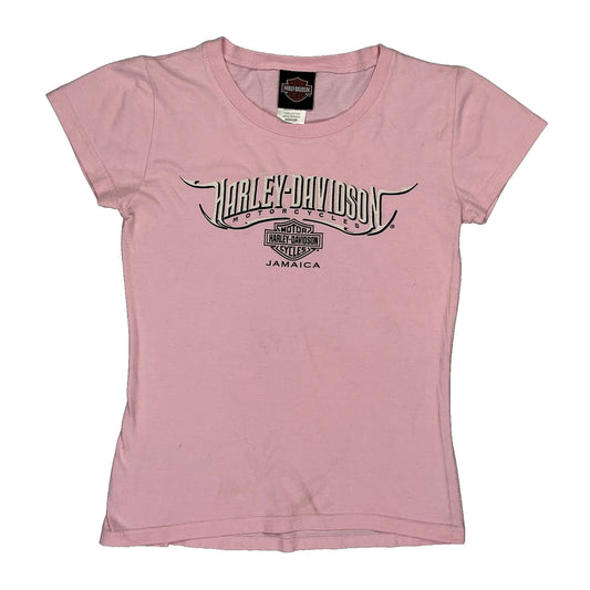 Harley Davidson Graphic T-Shirt - Medium Pink Cotton