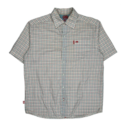 Vintage Ecko Unltd Checked Short Sleeve Shirt - Medium White Polyester Blend