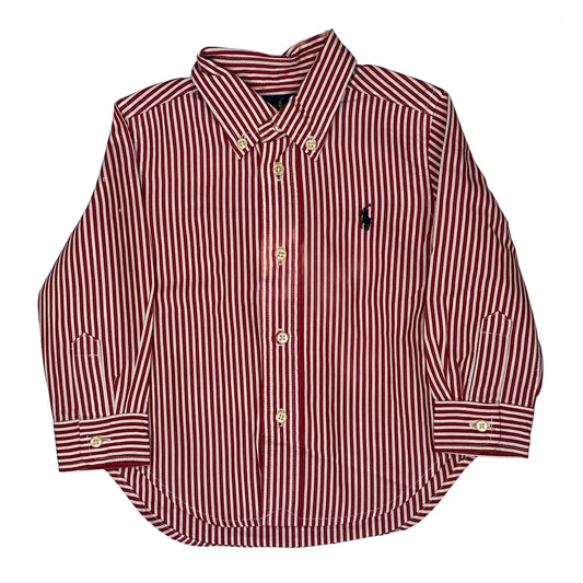 Vintage Age 18 Months Ralph Lauren Striped Shirt - 2XS Red Cotton