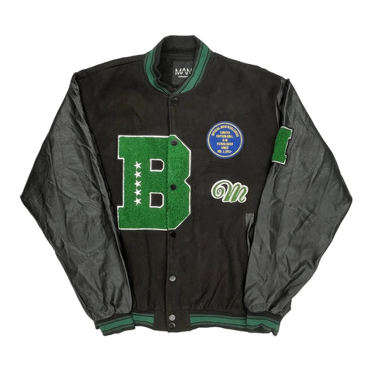 Letter B Patch Boohoo Varsity Jacket - Large Green Polyester