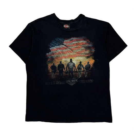 American Flag Harley Davidson Graphic T-Shirt - Large Black Cotton