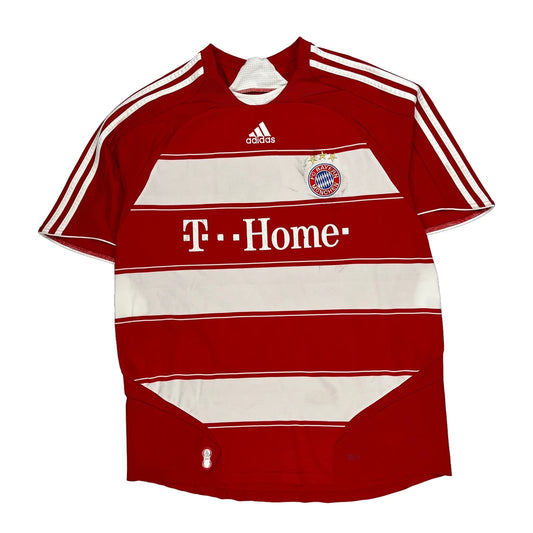 Bayern Munchen 2008/09 Home Adidas Striped Football Shirt - Medium Red Polyester