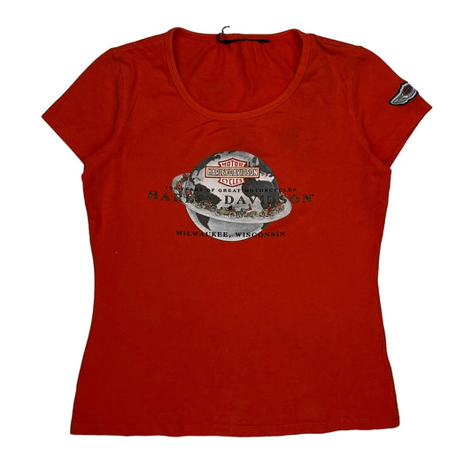 Vintage Milwaukee, Wisconsin Harley Davidson Graphic T-Shirt - Small Red Cotton