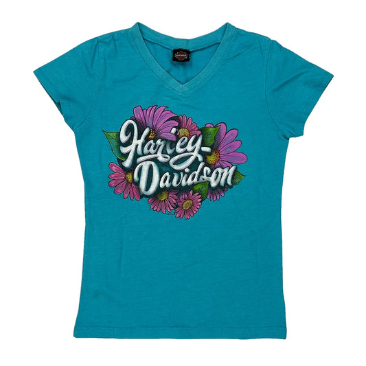 Black , Age 7-8 Harley Davidson Graphic T-Shirt - Medium Blue Cotton