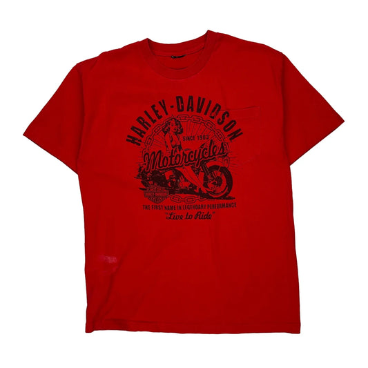 Live To Ride Harley Davidson Graphic T-Shirt - Large Red Cotton