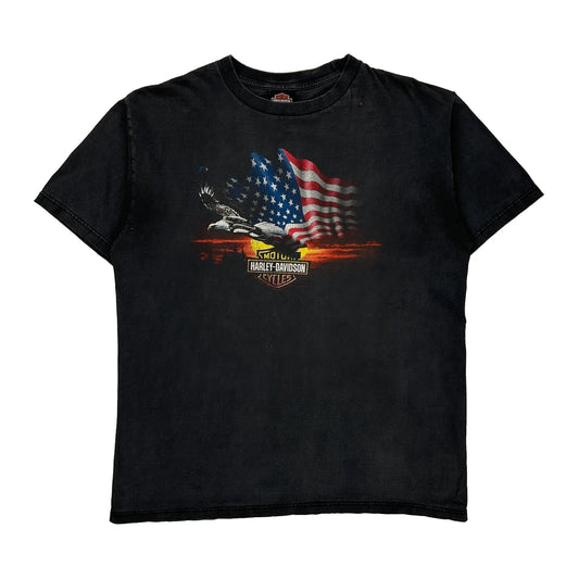 American Flag Harley Davidson Graphic T-Shirt - XL Black Cotton