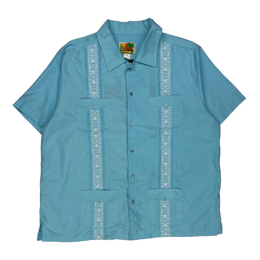 Guayabera Short Sleeve Shirt - XL Blue Polyester Blend