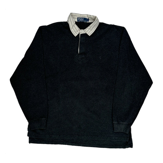 Polo By Ralph Lauren Striped Rugby Shirt - Large Black Cotton