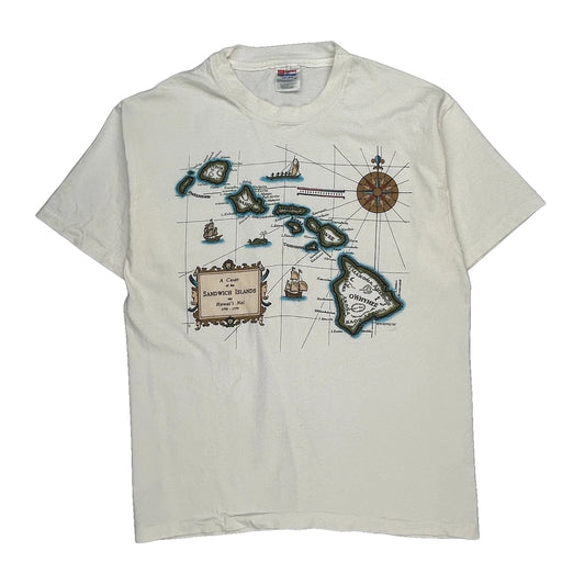 Map Of Hawaii Hanes Single Stitch T-Shirt - Large White Cotton