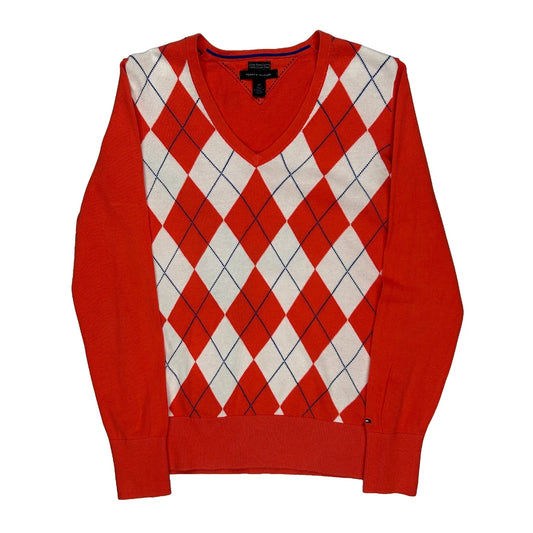 Tommy Hilfiger Argyle Jumper - Small White Cotton