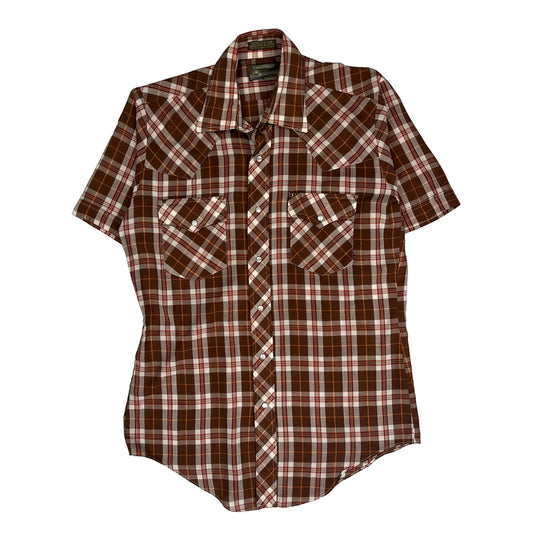 Vintage Plainsman Checked Short Sleeve Shirt - Medium Brown Polyester Blend