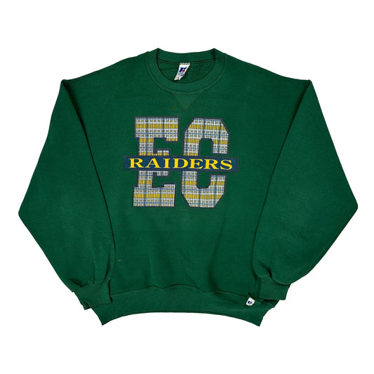 Raiders Russell Athletic Checked Sweatshirt - XL Green Cotton