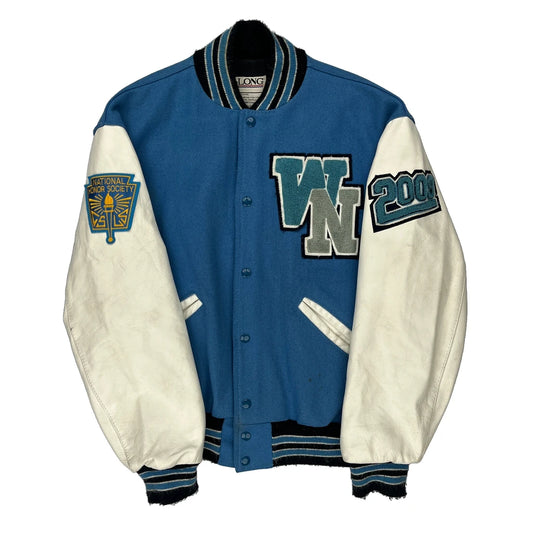 National Honor Society Delong College Varsity Jacket - Medium Blue Leather