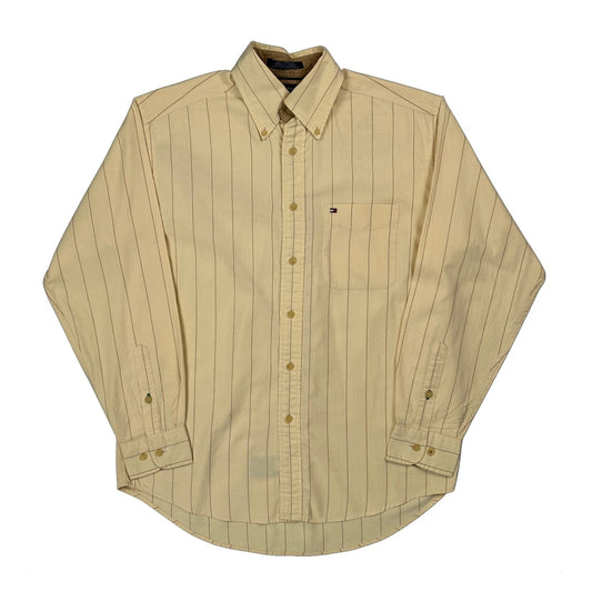 Vintage Tommy Hilfiger Striped Shirt - Small Beige Cotton