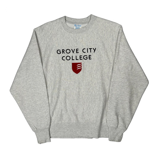 Reverse Weave Champion Grove City College Sweatshirt - Medium Grey Cotton Blend