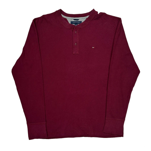 Vintage Tommy Hilfiger Long Sleeve T-Shirt - 2XL Burgundy Cotton