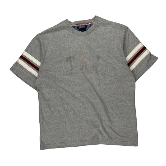 Tommy Jeans Striped T-Shirt - Large Grey Cotton