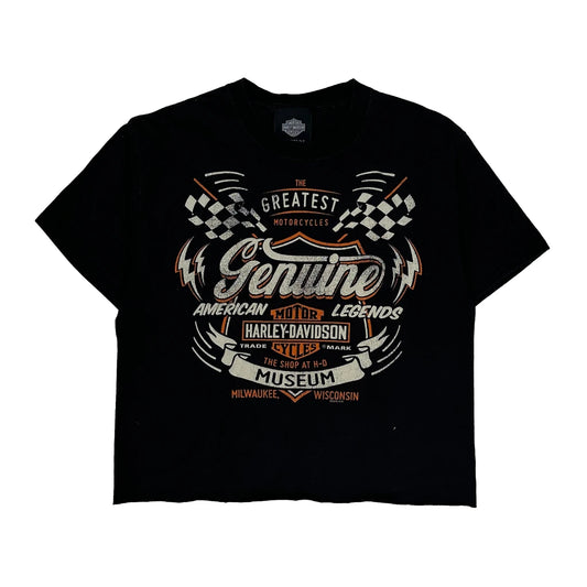 Cropped Harley Davidson Graphic T-Shirt - Medium Black Cotton