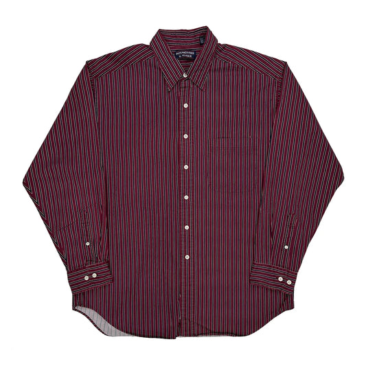 Roundtree & Yorke Striped Shirt - Large Burgundy Cotton