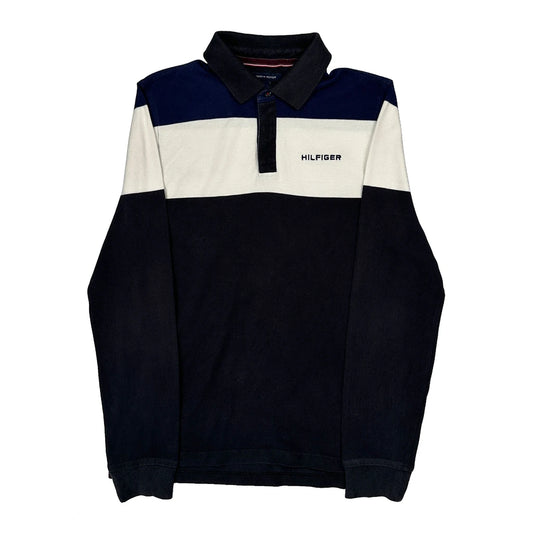 Tommy Hilfiger Striped Rugby Shirt - Medium Navy Cotton
