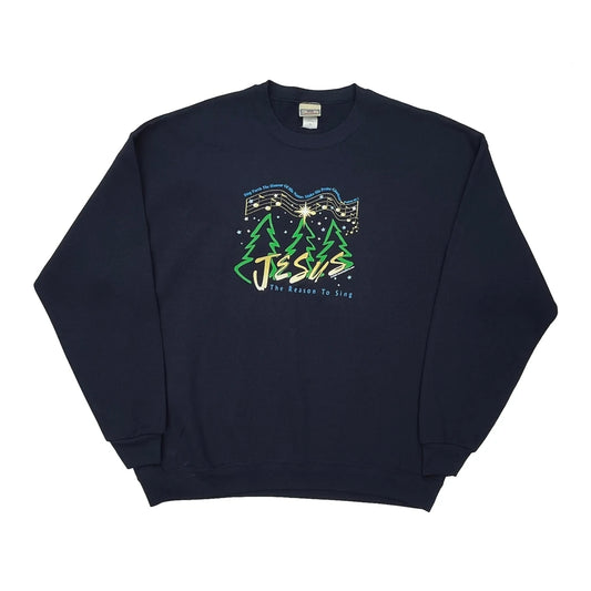 Jesus Lee Christmas Sweatshirt - XL Navy Cotton Blend