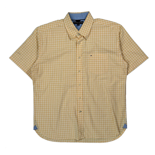 Vintage Tommy Hilfiger Checked Short Sleeve Shirt - XL Yellow Cotton
