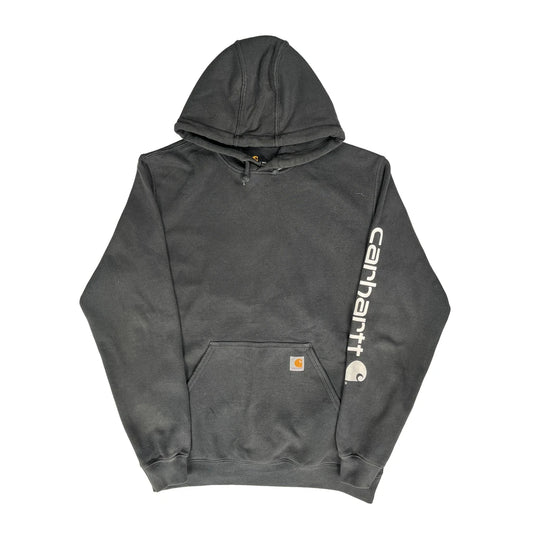 Vintage Carhartt Spellout Hoodie - Large Grey Cotton Blend