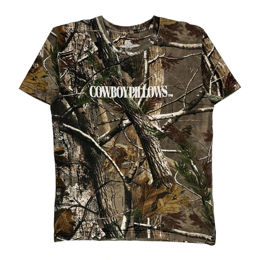 Vintage Cowboy Pillows Sheisgracielou Camo T-Shirt - Medium Green Cotton