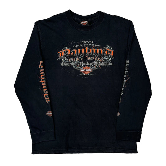 Daytona Bike Week 2009 Harley Davidson Graphic Long Sleeve T-Shirt - Large Black Cotton