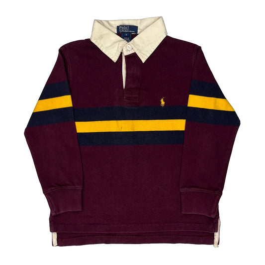 Vintage Age 6 Polo By Ralph Lauren Striped Rugby Shirt - Small Burgundy Cotton