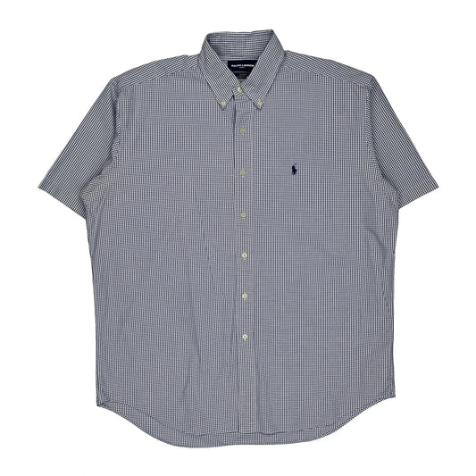 Vintage Ralph Lauren Checked Short Sleeve Shirt - Large Blue Cotton